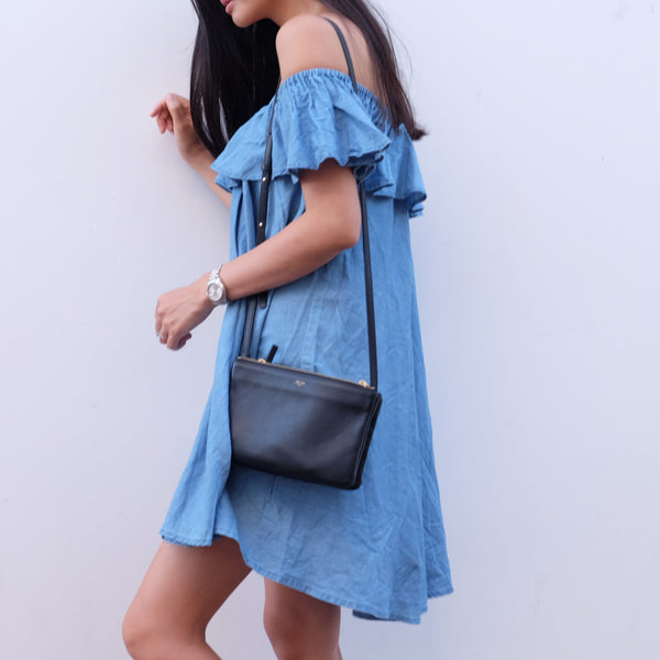 Katie Chambray Off-Shoulder Dress - HELLO PARRY Australian Fashion Label 