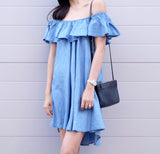 Katie Chambray Off-Shoulder Dress