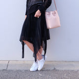 Daniela Knife Pleat Black Double Skirt - HELLO PARRY Australian Fashion Label 