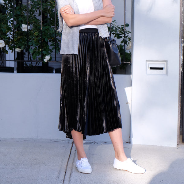 Grace Midi Pleated Skirt - Black - HELLO PARRY Australian Fashion Label 