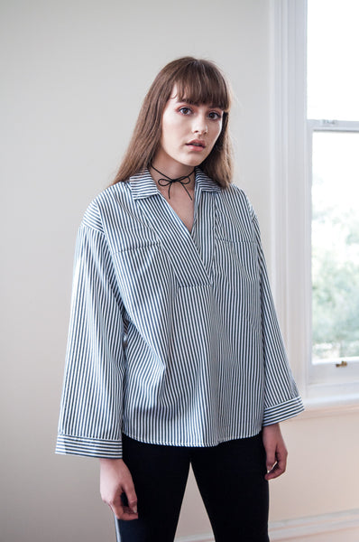 Rene Stripe Bell Sleeve Shirt - BLACK