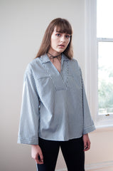 Rene Stripe Bell Sleeve Shirt - BLACK