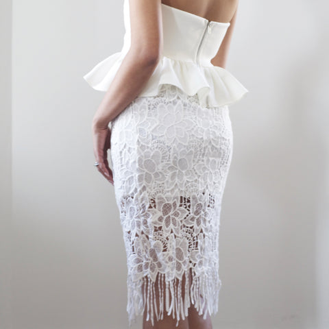 Elisa Fringe Floral Skirt - White - HELLO PARRY Australian Fashion Label 