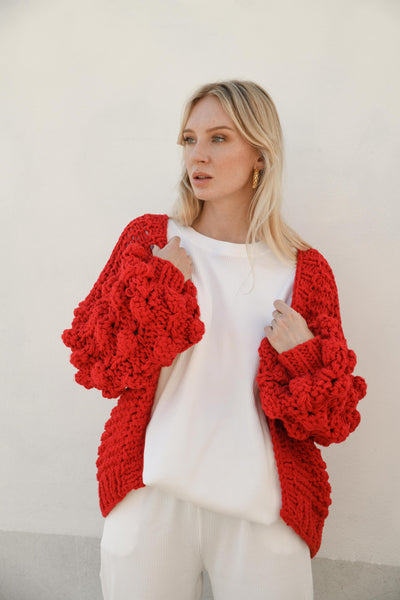 ELEANOR BUBBLE KNIT CARDIGAN- RED