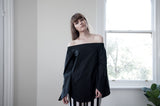 Fallon Longline Off-Shoulder Shirt -Black - HELLO PARRY Australian Fashion Label 