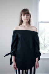 Fallon Longline Off-Shoulder Shirt -Black - HELLO PARRY Australian Fashion Label 
