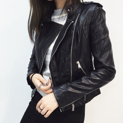 Tavia Biker Zip Vegan Leather Jacket - HELLO PARRY Australian Fashion Label 