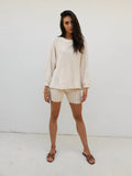 Zoe Houndstooth Knit Shorts - Beige