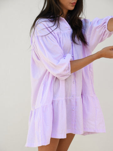 Jenna Shirt Dress -Lilac Gingham