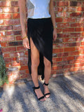 Talia Jersey Midi Skirt With Thigh Split -BLACK