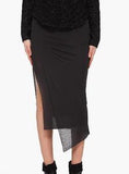 Talia Jersey Midi Skirt With Thigh Split -BLACK