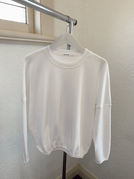 Zaza Ribbed Long Sleeve Top-White