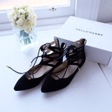 Lena Black Suede Lace Flat