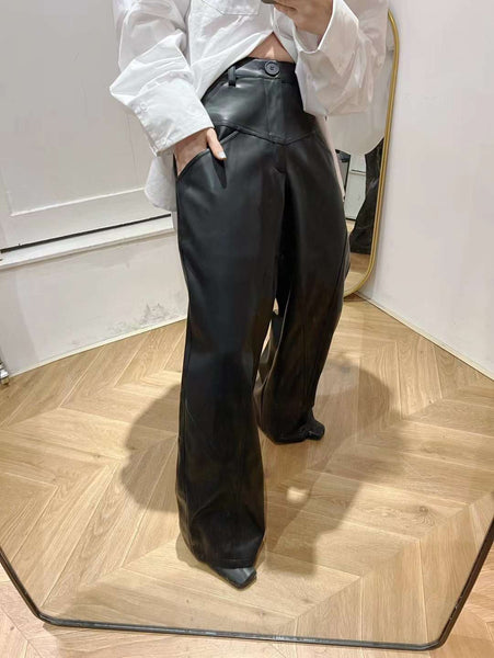 Inex Black Vegan Leather Wide Leg Pants