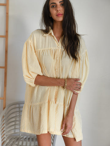 Jenna Shirt Dress -Yellow Gingha