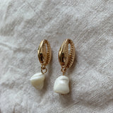 Pearl Gold Cowry Shell Earrings