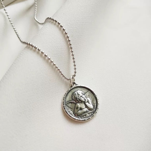 Cupid Silver Coin Necklace