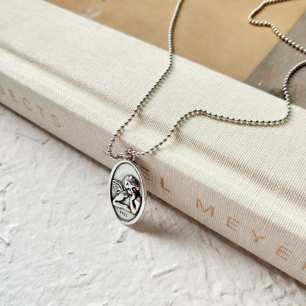 Cupid Oval Silver Coin Necklace - 65cm