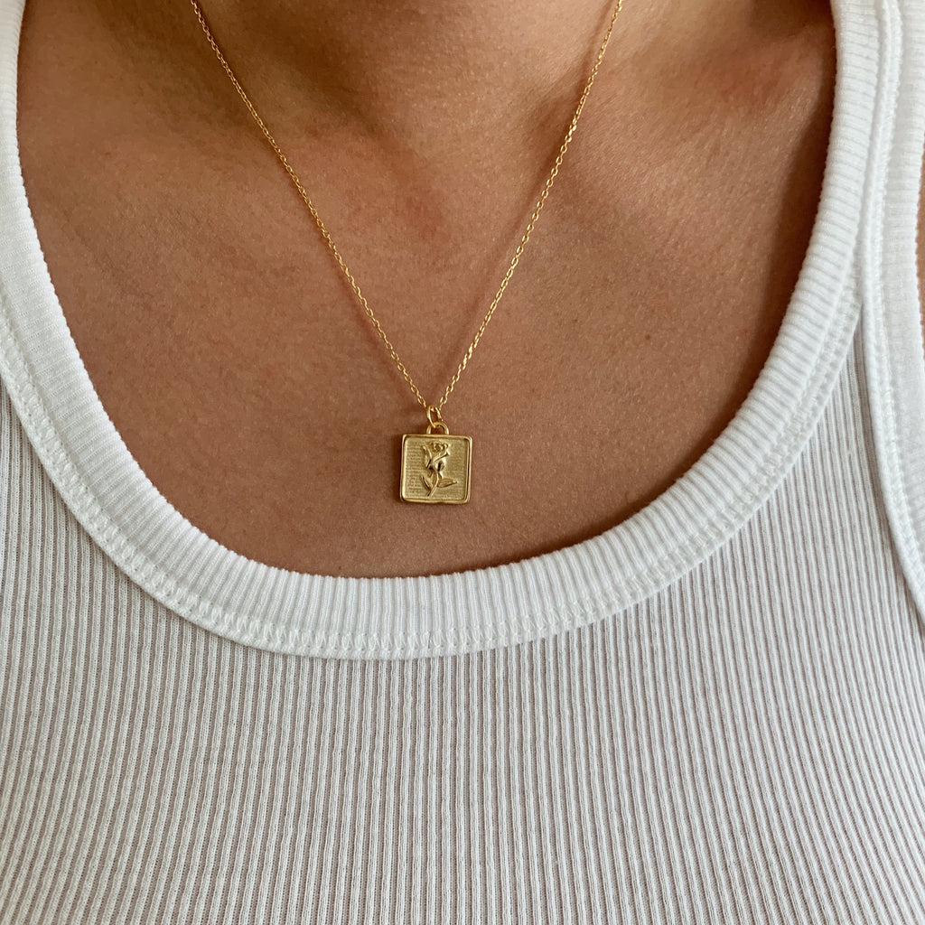 Rose gold square pendant store necklace