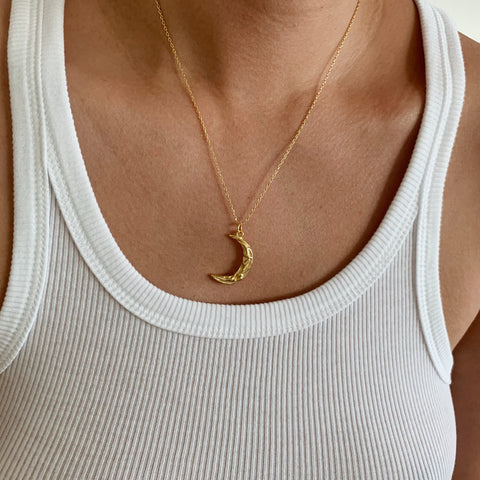Textured Moon Pendant Necklace