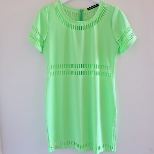 Mischa Cut-out Neon Green Shift Dress - HELLO PARRY Australian Fashion Label 