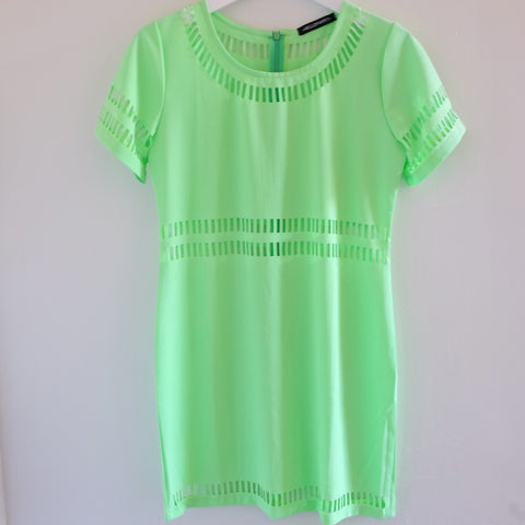 Mischa Cut-out Neon Green Shift Dress - HELLO PARRY Australian Fashion Label 