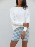 Nina Checkerboard Knits Shorts -Blue