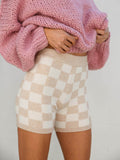 Nina Checkerboard Knits Shorts -Beige