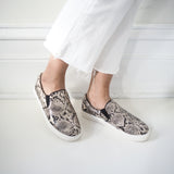 Noah Beige Snake Print Slip On Shoes