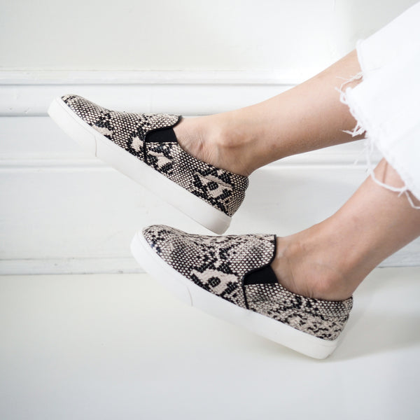 Noah Beige Snake Print Slip On Shoes - HELLO PARRY Australian Fashion Label 