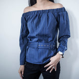 Avalon Pinstripe Off-Shoulder Top - HELLO PARRY Australian Fashion Label 