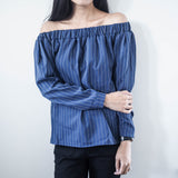Avalon Pinstripe Off-Shoulder Top - HELLO PARRY Australian Fashion Label 