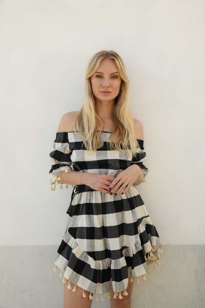 SWEET LULLABY CHECKERED DRESS-BLACK