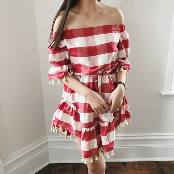 SWEET LULLABY CHECKERED DRESS-RED
