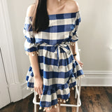 SWEET LULLABY CHECKERED DRESS-BLUE