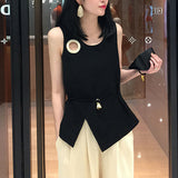 Savannah Irregular Sleeveless Top - Black