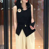 Savannah Irregular Sleeveless Top - Black