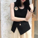 Savannah Irregular Sleeveless Top - Black