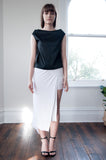 Talia Jersey Midi Skirt With Thigh Split - WHITE