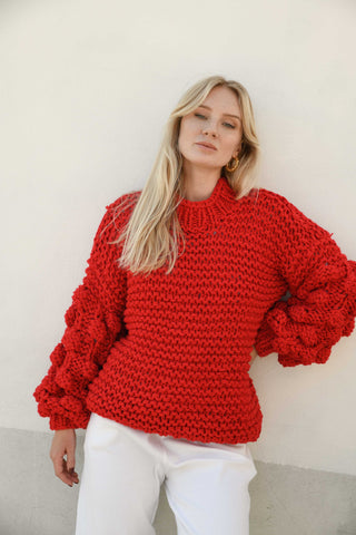 ZARENA BUBBLE KNIT SWEATER- RED