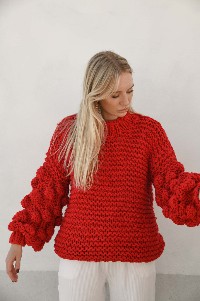 ZARENA BUBBLE KNIT SWEATER- RED – HELLO PARRY - Main Image