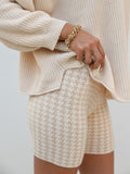 Zoe Houndstooth Knit Shorts - Beige