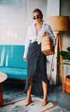 ZOE MAXI WRAP SKIRT - BLACK POLKADOT