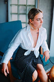 ZOE MAXI WRAP SKIRT - BLACK POLKADOT
