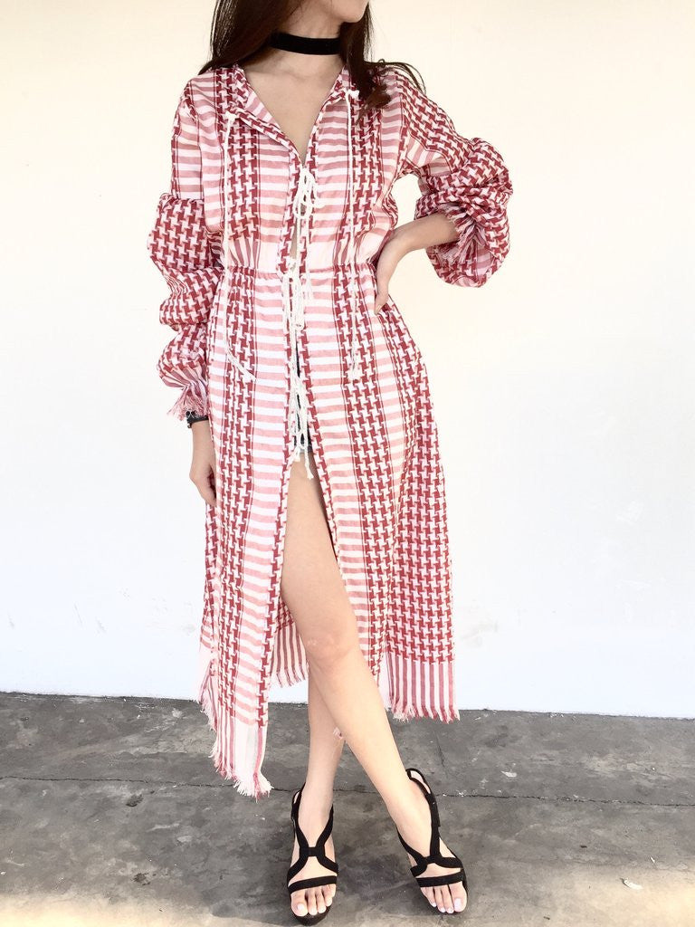 FARAH Woven Maxi Robe/Dress - RED KEFFIYEH HELLO PARRY FARAH Woven Maxi Robe/Dress - RED KEFFIYEH HELLO PARRY