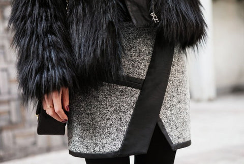 Space Leather Trim Wrap Skirt in Grey