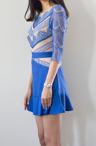 Whitney Lace Mesh Dress- Cobalt Blue