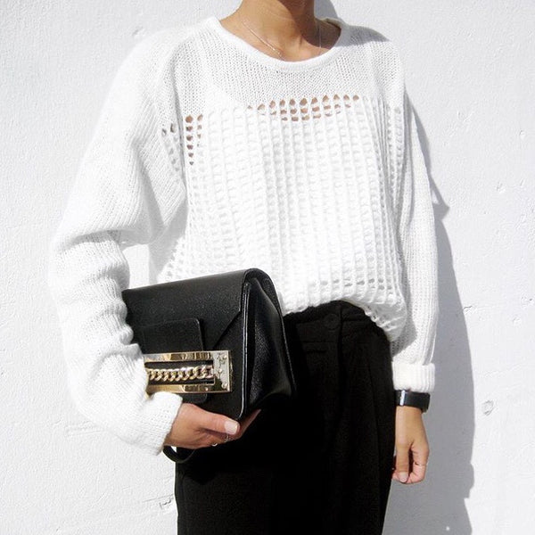 Sawyer Perforated Knit Sweater -White