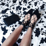 Lena Black Suede Lace Flat