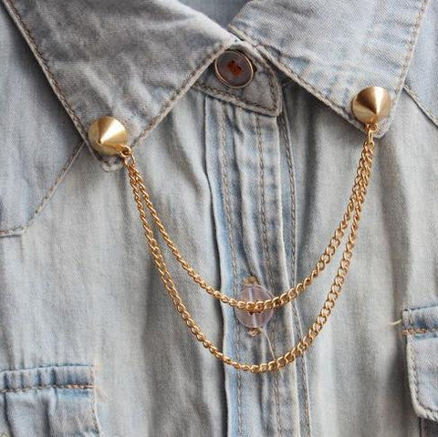 Gold Stud Chain Collar Brooch - HELLO PARRY Australian Fashion Label 